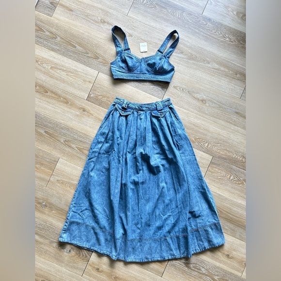 NEW Free People 2-Piece Maddox Denim Skirt + Top Set in Blue Shadow - Picture 12 of 15